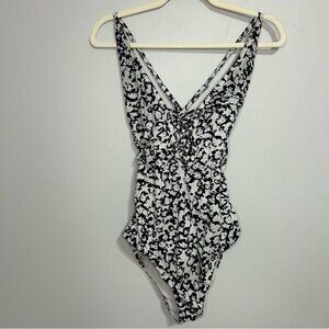 Leilani Black White Pattern Lace Up Front One Piece Swimsuit Women’s Size 8